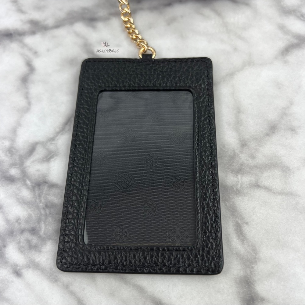 Tory Burch Black Pebbled Leather Zip Wallet with Card Holder and Gold Chain - Picture 10 of 12